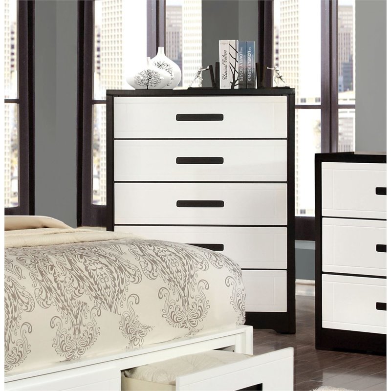 Furniture of America Pillwick Wood 5Drawer Chest in Black and White
