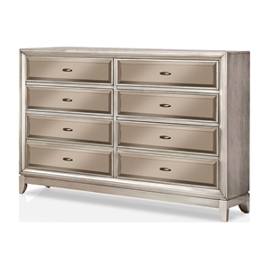 furniture of america aloka 8 drawer mirror panel solid wood dresser in silver