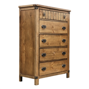 furniture of america sesco cottage wood 5-drawer chest in brown elm