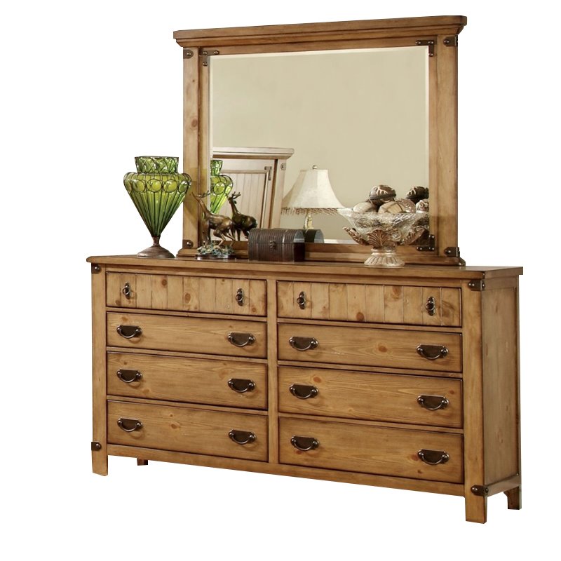 Furniture Of America Sesco 8 Drawer Dresser And Mirror Set In Pine