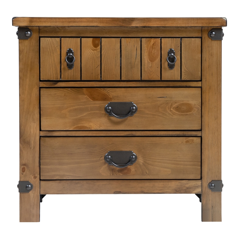 Furniture of America Sesco Cottage Wood 3-Drawer Nightstand in Brown Elm