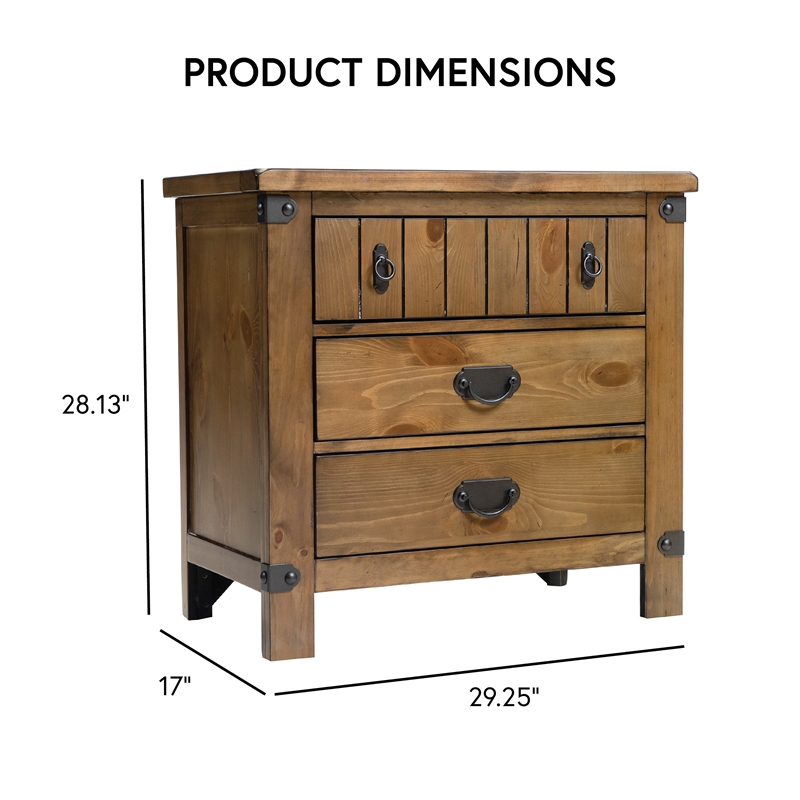 Furniture of America Sesco Cottage Wood 3-Drawer Nightstand in Brown Elm
