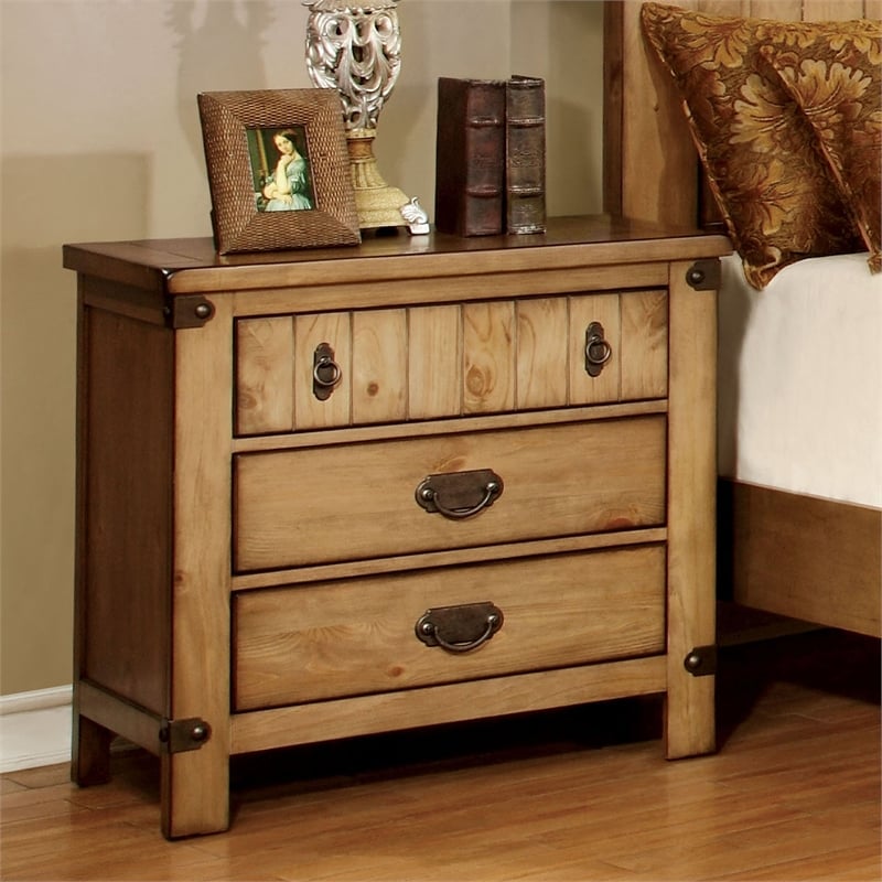 Furniture of America Sesco Cottage Wood 3-Drawer Nightstand in Brown Elm