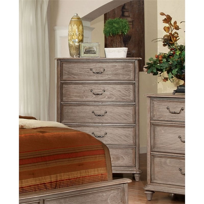 Furniture of America Calpa Solid Wood 5-Drawer Chest in Rustic Natural Tone