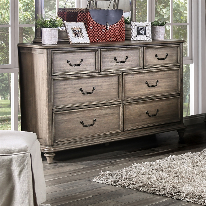 Furniture of America Calpa Solid Wood 7-Drawer Dresser in Rustic Natural Tone