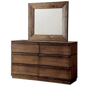 furniture of america benjy solid wood 2-piece dresser and mirror in natural tone