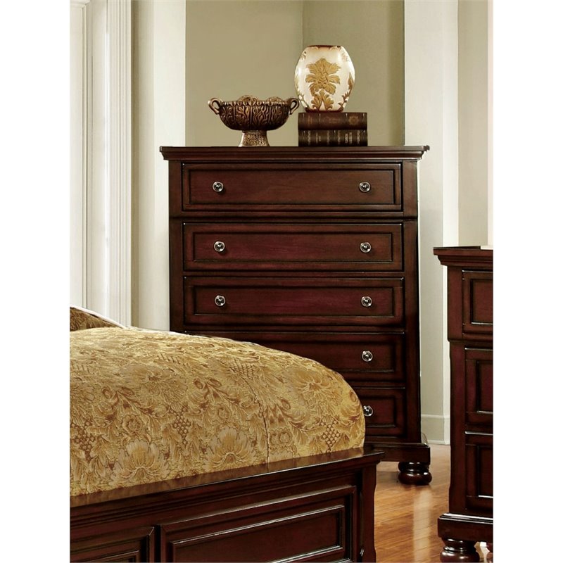 Furniture of America Caiden Transitional Wood 5-Drawer Chest in Dark Cherry