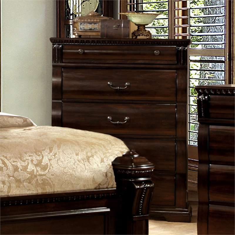 Furniture of America Oulette Transitional Wood 5-Drawer Chest in Cherry