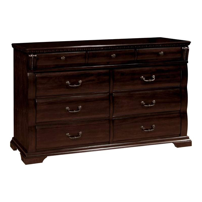 Furniture of America Oulette Transitional Wood 9-Drawer Dresser in Cherry
