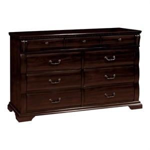 Furniture of America Oulette Transitional Wood 9-Drawer Dresser in Cherry