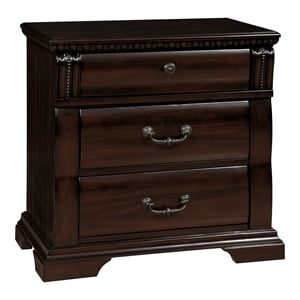 Furniture of America Oulette Transitional Wood 3-Drawer Nightstand in Cherry