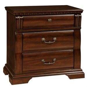 furniture of america oulette transitional wood 3-drawer nightstand in cherry