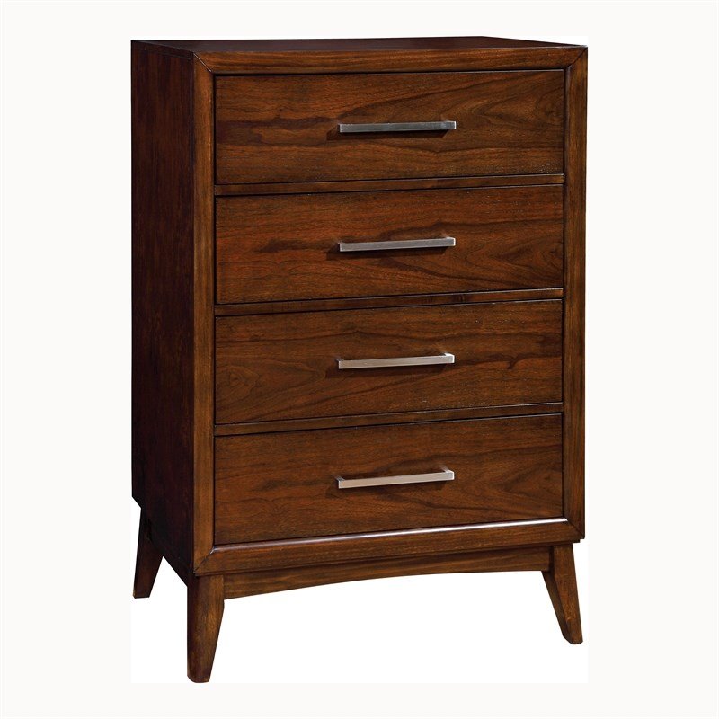 Furniture of America Bryant Solid Wood 4Drawer Chest in Brown Cherry