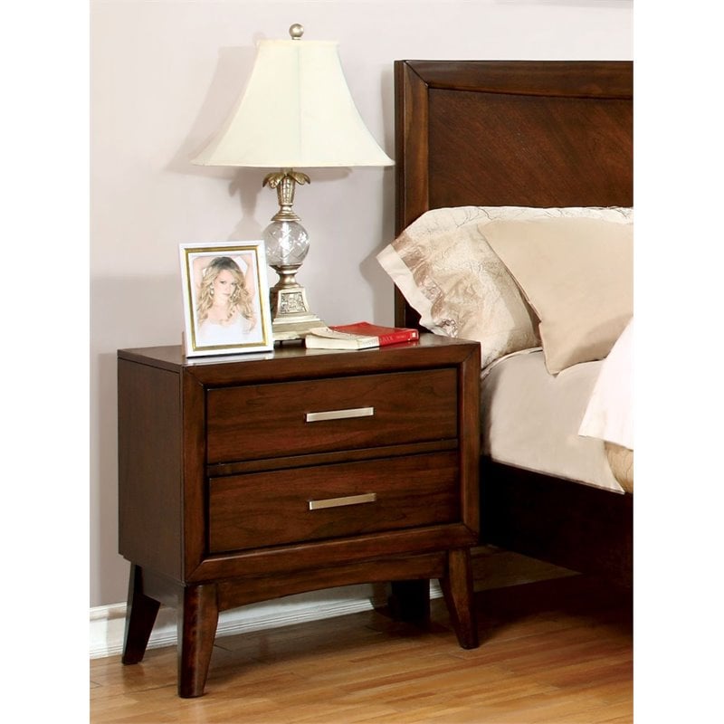 Furniture Of America Bryant 2 Drawer Wood Nightstand In Brown Cherry Idf 7792n