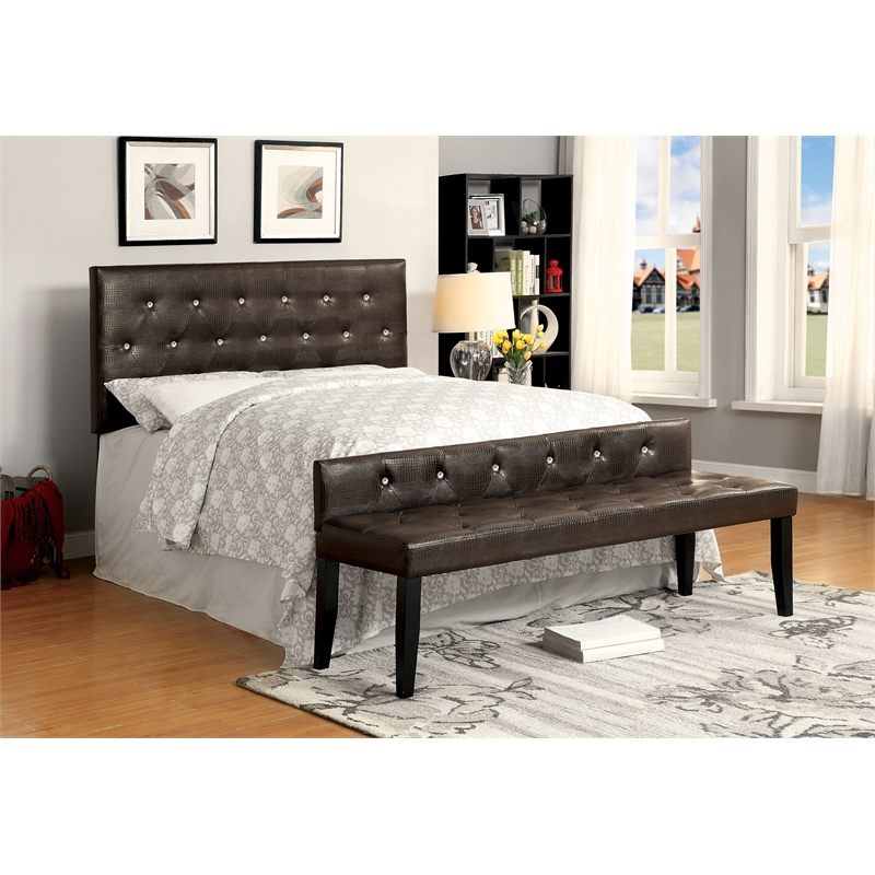 Furniture Of America Chasidy Faux, Faux Leather Chesterfield Headboard