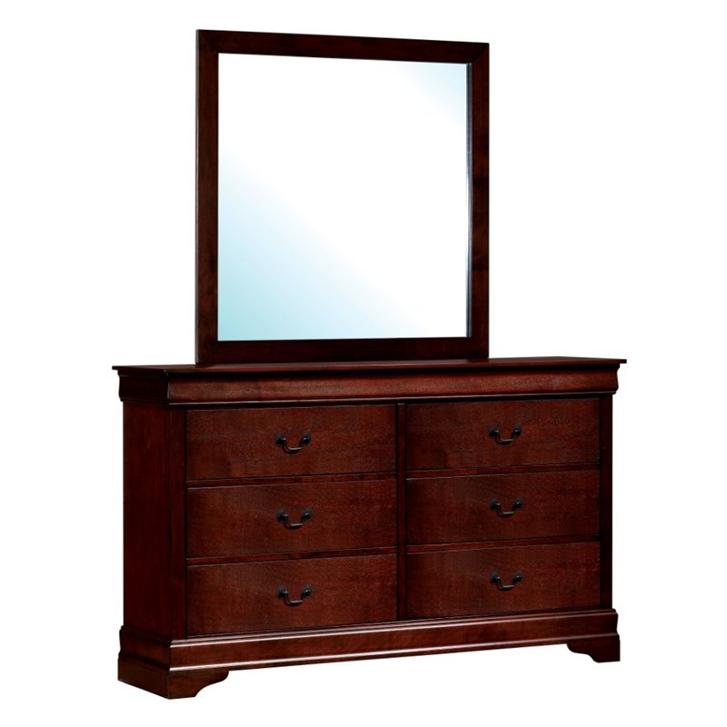 Furniture of America Brodus Solid Wood 6Drawer Dresser and Mirror in