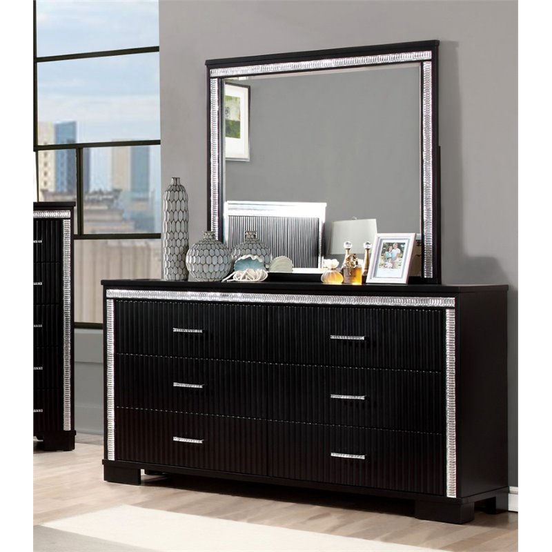 Furniture Of America Clarice 6 Drawer Dresser And Mirror Set In Furniture Of America Clarice 6 Drawer Dresser And Mirror Set In Black