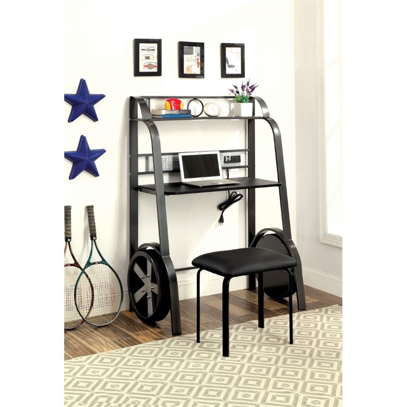 Furniture Of America Sainz Kids Desk With Stool In Gun Metal Idf