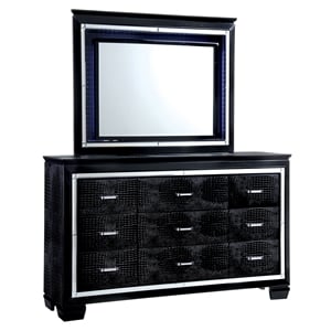 Furniture of America Rachel Wood 9-Drawer LED Dresser and Mirror in Black