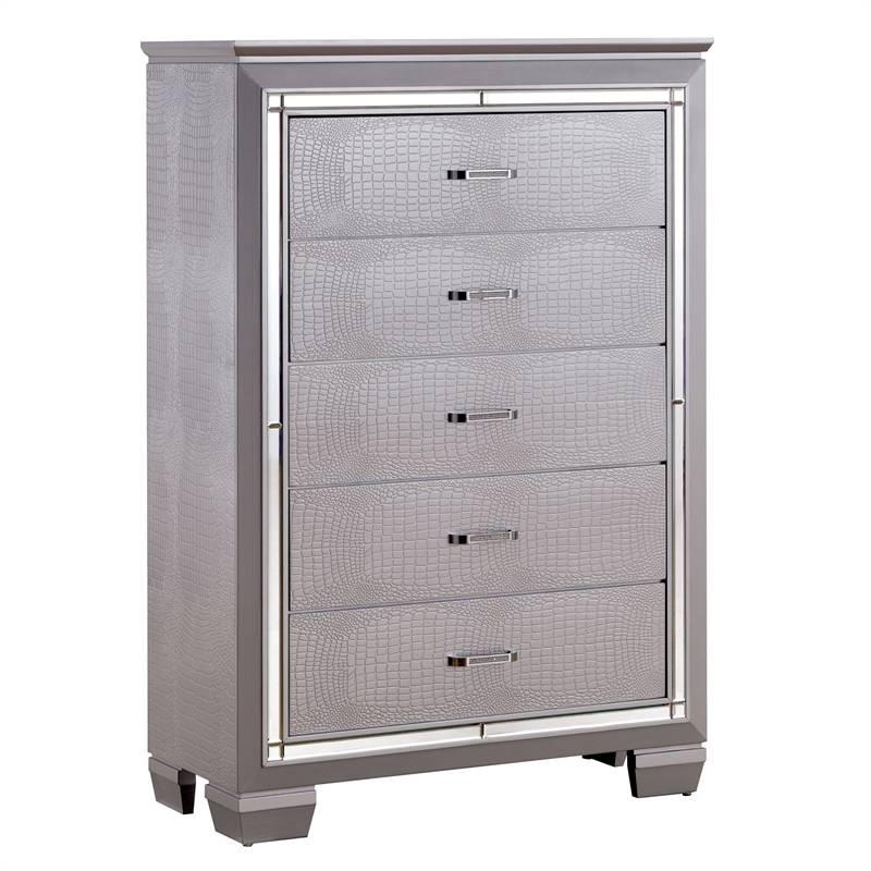 Furniture of America Rachel Contemporary Solid Wood 5-Drawer Chest in Silver