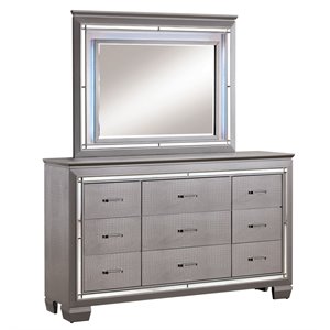 furniture of america rachel 9 drawer contemporary solid wood dresser in silver