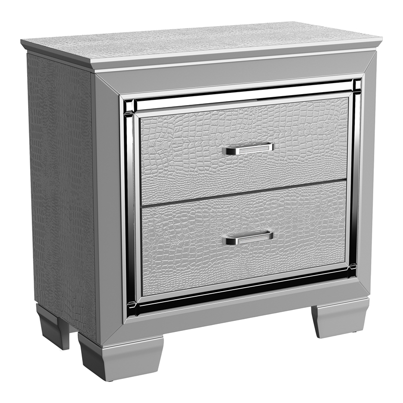 Furniture of America Rachel Solid Wood 2-Drawer Nightstand in Silver