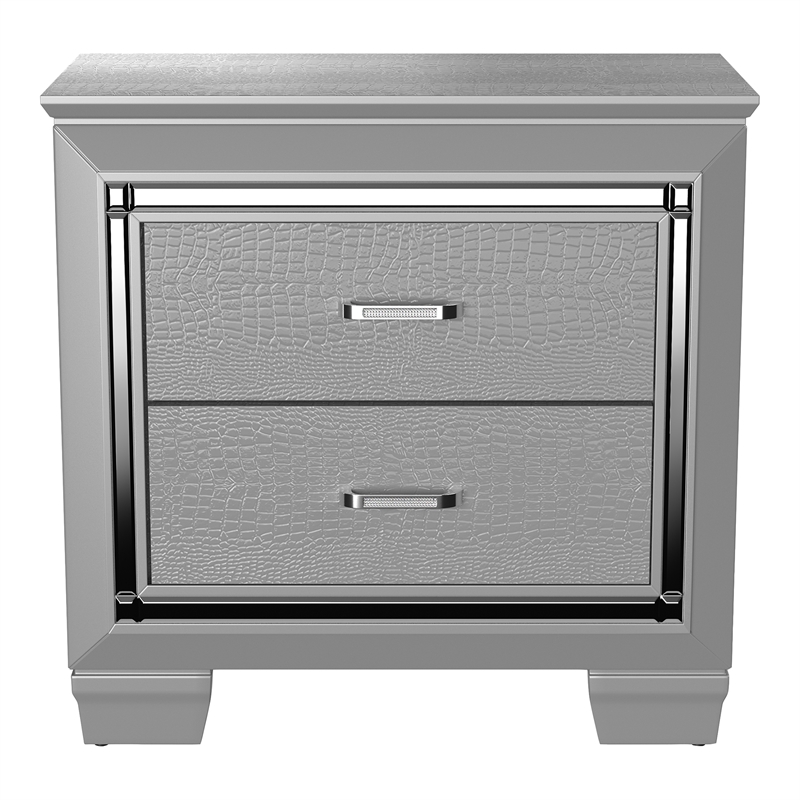 Furniture of America Rachel Solid Wood 2-Drawer Nightstand in Silver