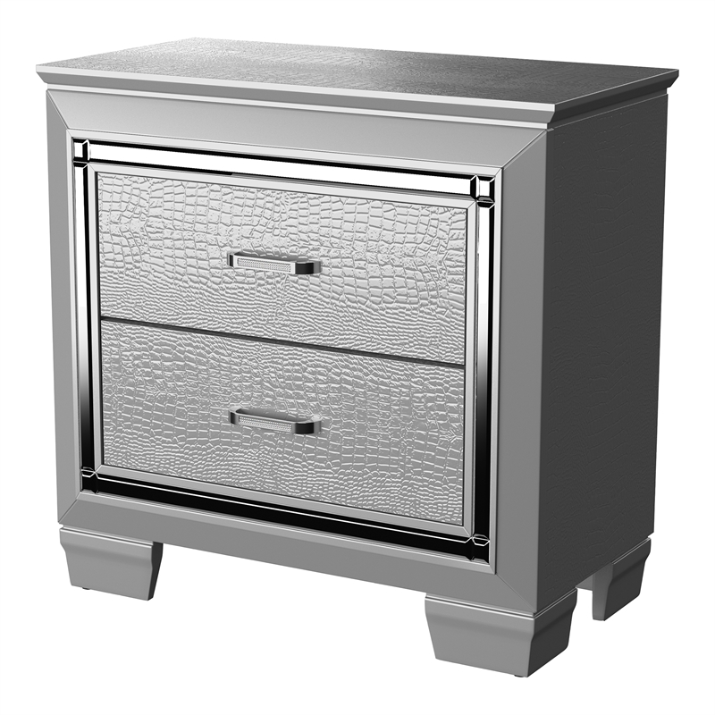 Furniture of America Rachel Solid Wood 2-Drawer Nightstand in Silver