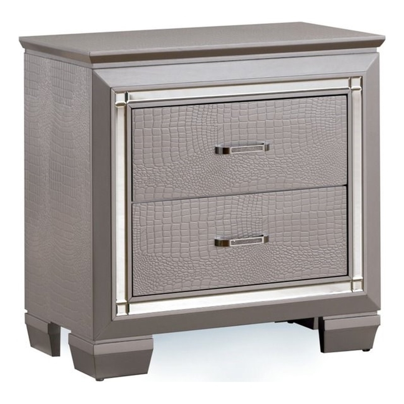 Furniture of America Rachel Solid Wood 2-Drawer Nightstand in Silver