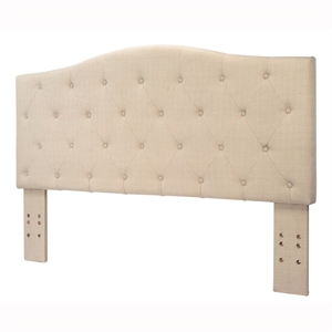 furniture of america saira fabric tufted camelback panel headboard in ivory