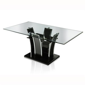 furniture of america valery glass top dining table in glossy black