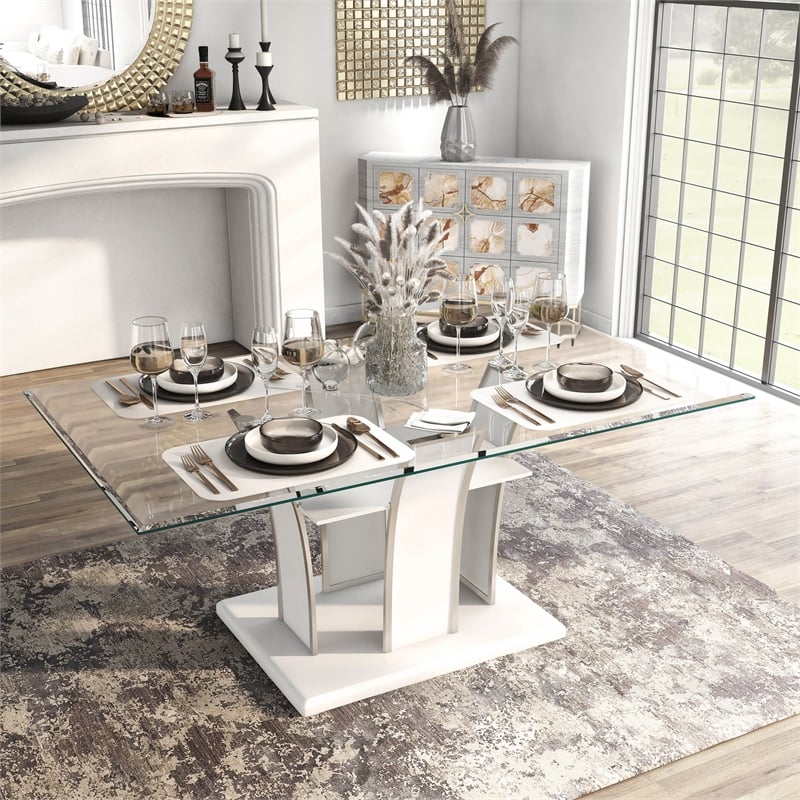 Furniture of America Valery Contemporary Glass Top Dining Table in White