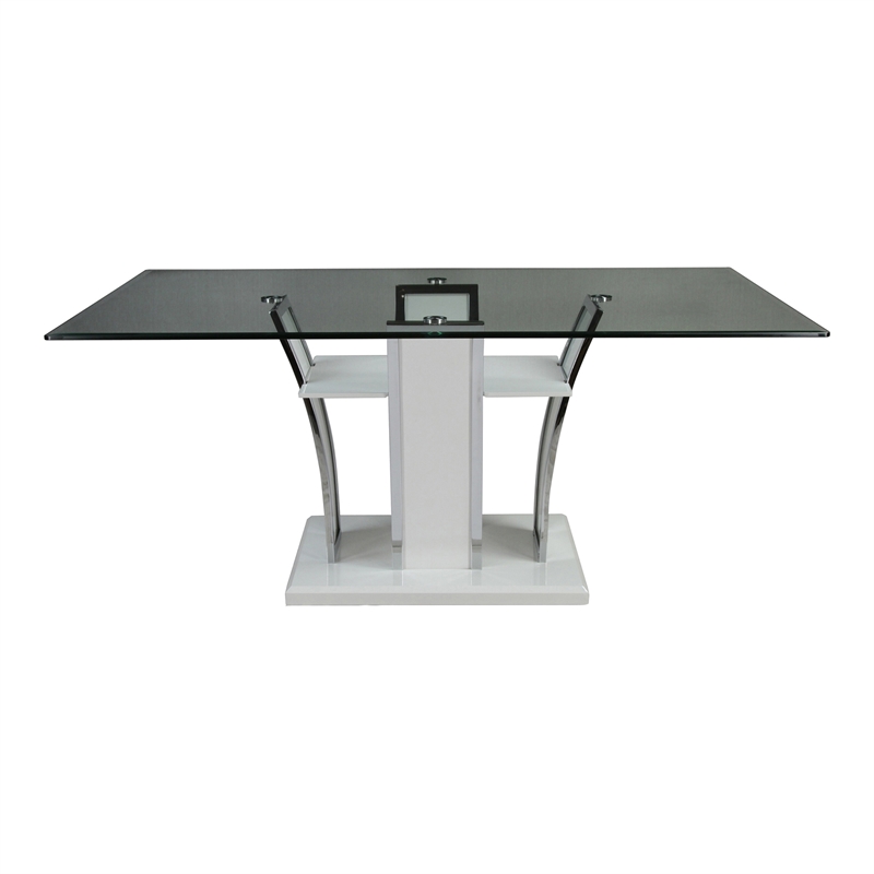 Furniture of America Valery Contemporary Glass Top Dining Table in White