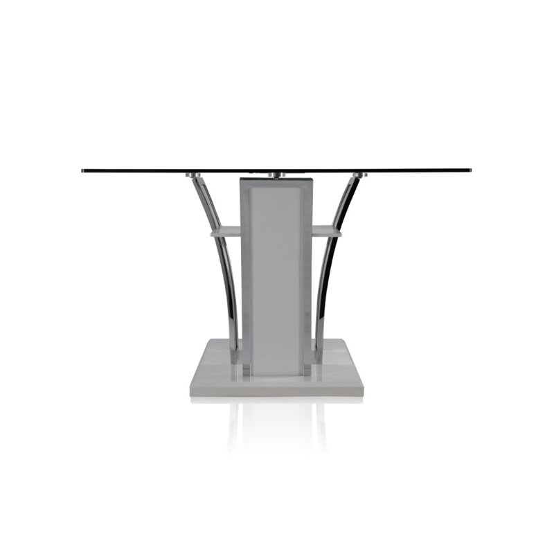 Furniture of America Valery Contemporary Glass Top Dining Table in White