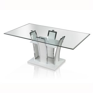 furniture of america valery glass top dining table in glossy white