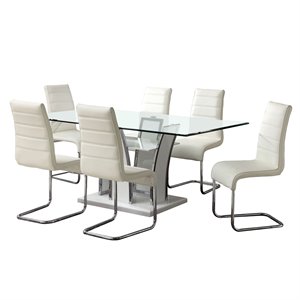 furniture of america valery glass top dining set in white