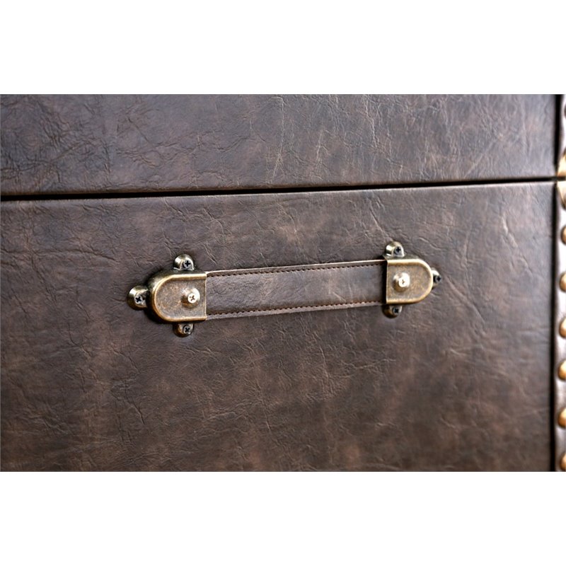 Furniture of America Lange Faux Leather Trunk Accent Table in Antique