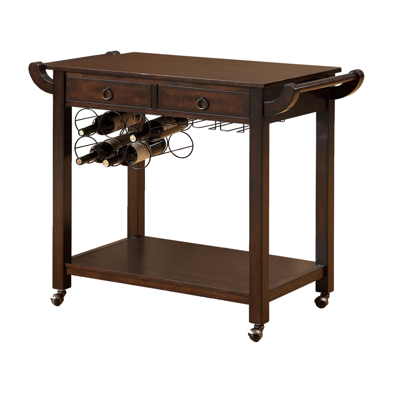 Furniture of America Reeve Wood Portable Kitchen Cart in Dark Walnut