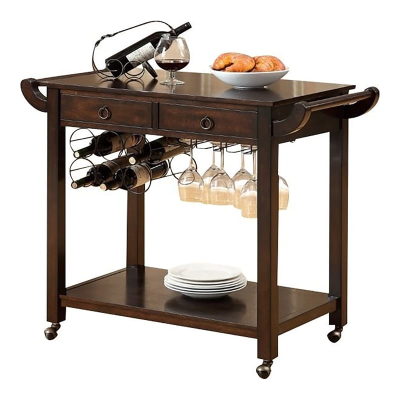 Furniture of America Reeve Wood Portable Kitchen Cart in Dark Walnut