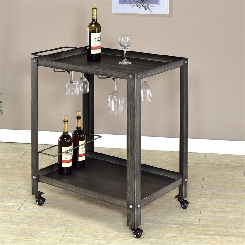 Furniture of America Marlin Industrial Metal Bar Cart in Silver