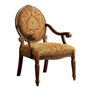 furniture of america lucas traditional fabric padded accent chair in antique oak