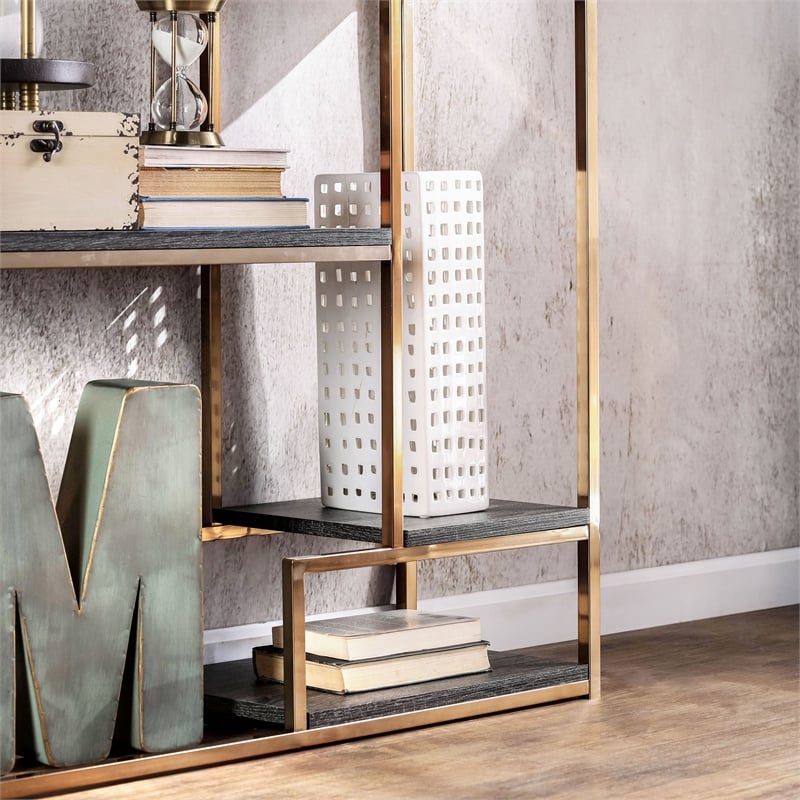Furniture of America Jan Contemporary Metal 6-Shelf Bookcase in Gold Champagne