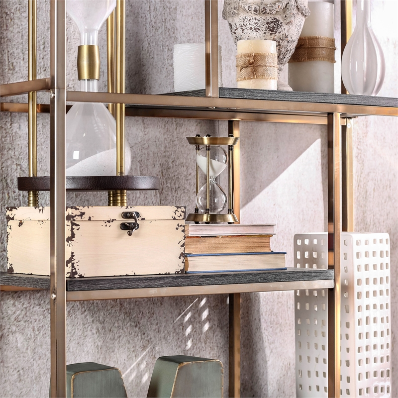 Furniture of America Jan Contemporary Metal 6-Shelf Bookcase in Gold Champagne