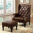Rustic Brown IDF-AC6801BR Furniture of America Elmas Traditional Leatherette Wingback Chair