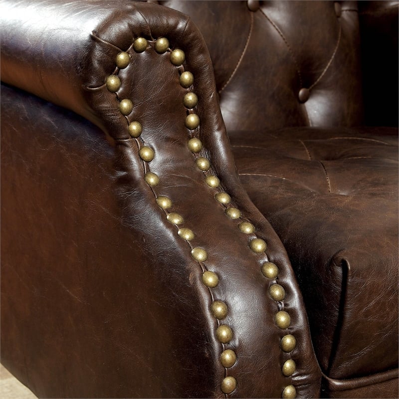 Furniture of America Ardell Faux Leather Tufted Accent Chair in Rustic Brown