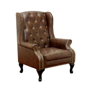 Furniture of America Ardell Faux Leather Tufted Accent Chair in Brown
