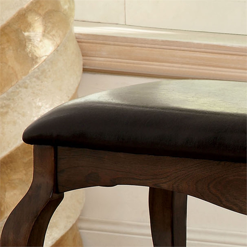 Furniture of America Mondor Faux Leather Padded Bench in Tobacco Oak