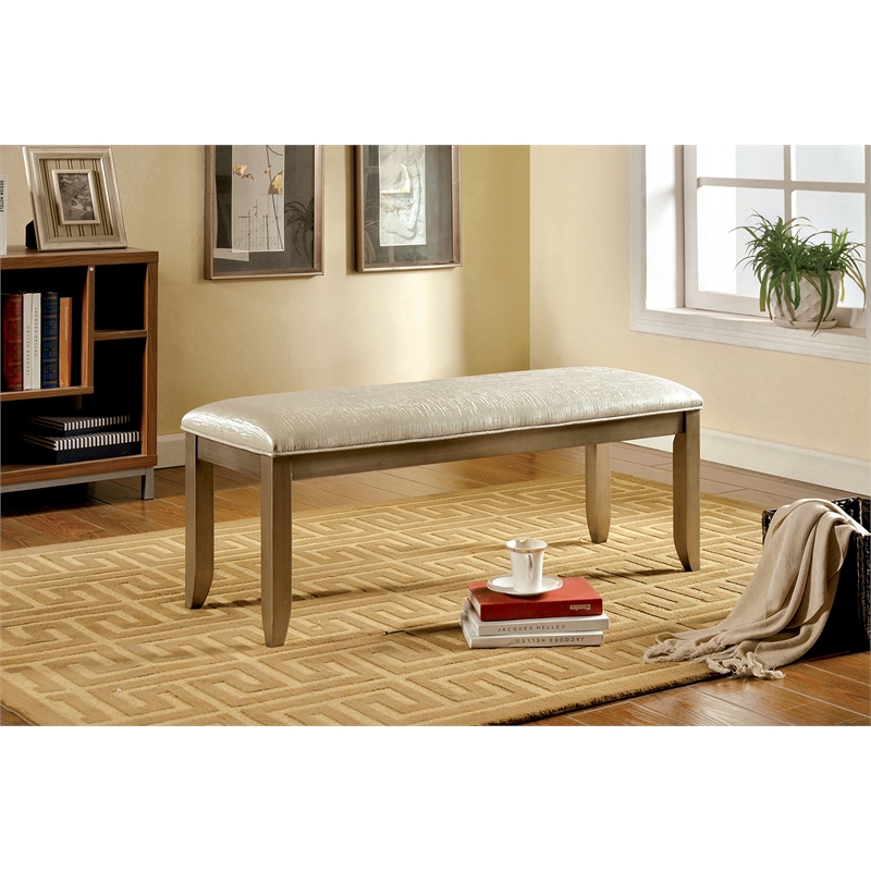 Furniture of America Ketner Contemporary Solid Wood Padded Bench in Silver