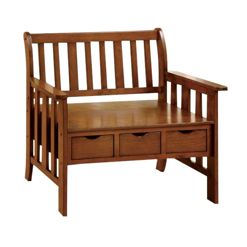 Furniture of America Tantly Wood 3Drawer Storage Bench in Oak IDFBN6300