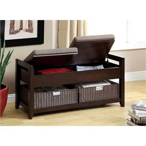 Furniture of America Holcomb Bench with Baskets ..